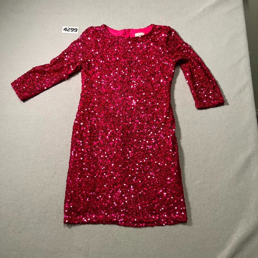 Premier Amour Mini Sheath Dress Womens 8 Pink Sequin Sparkly Party Cocktail